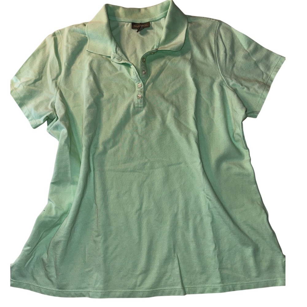Style & Co Womens XL Mint Green Pique Short Sleeve Polo Shirt 0975